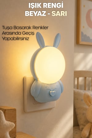 Gece Lambası Tavşan Tip 2 MOD Sarı-Beyaz Işık Tuşlu Koridor Hol Işığı Uyuma Işığı Turkuaz K6821