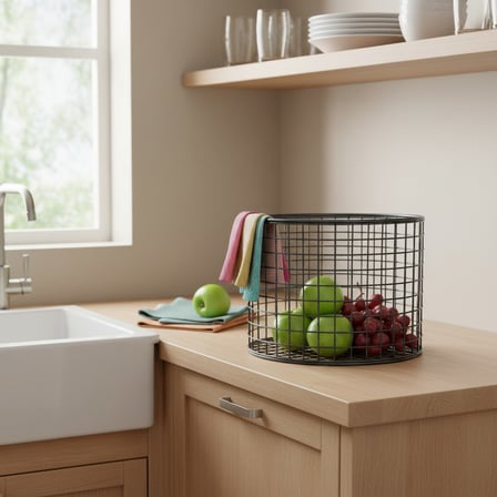 Yuvarlak YENİ Organizer Tel Sepet, Çok Amaçlı Metal Saklama Kabı - 25x23se
