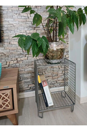 (METALİK GÜMÜŞ) Çiçeklik Çok Amaçlı Tel Raf ve Orta/Yan Sehpa Tabure