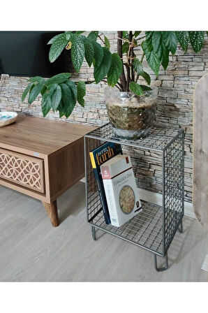 (METALİK GÜMÜŞ) Çiçeklik Çok Amaçlı Tel Raf ve Orta/Yan Sehpa Tabure