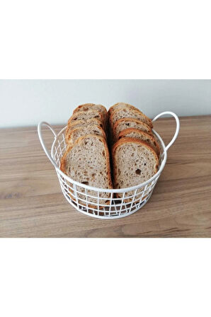 Beyaz Yuvarlak Tel Ekmek Sepeti