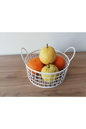 Beyaz Yuvarlak Tel Ekmek Sepeti