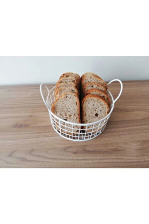 Beyaz Yuvarlak Tel Ekmek Sepeti