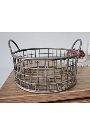 (METALİK GÜMÜŞ) Yuvarlak Metal Çok Amaçlı Sevimli Ekmek Sepeti