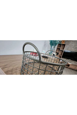 (METALİK GÜMÜŞ) Yuvarlak Metal Çok Amaçlı Sevimli Ekmek Sepeti