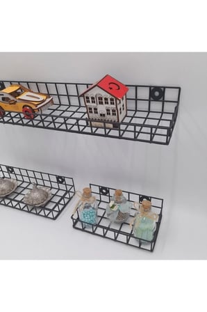Çok Amaçlı Dekoratif 3lü Rüstik Metal Tel Raf
