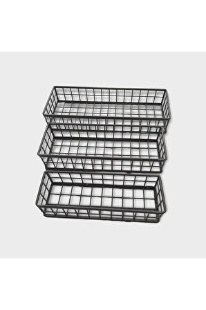 Asortik Dekoratif Düz 3lü Rüstik Tel Sepet (yeni)