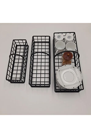 Asortik Dekoratif 3lü Rüstik Tel Sepet (YENİ)