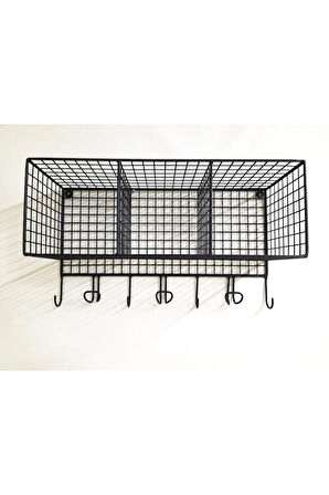 Çok Amaçlı 3 Gözlü Antre Banyo Ve Mutfak 7 Askılı Telli Duvar Rafı (SİYAH)