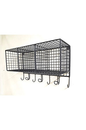Çok Amaçlı 3 Gözlü Antre Banyo Ve Mutfak 7 Askılı Telli Duvar Rafı (SİYAH)