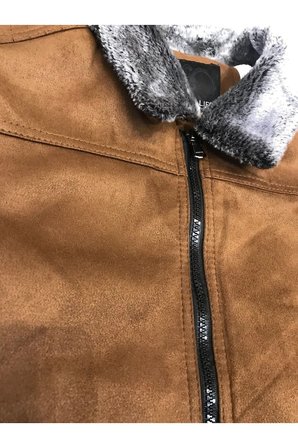 Kürklü Yaka Trend Dışı Süet İçi Peluş Mont Ceket