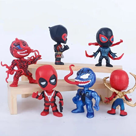 6'lı Anime Karakter Seti Spider-Man Siyah Spider-Man Venom Carnage Deadpool