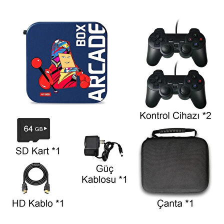 Retro Arcade Oyun Konsolu PS1/PSP/N64-4K HD Destekli Mavi Renk Nostaljik Oyun Keyfi