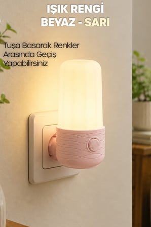 Gece Lambası Tüp Tip 2 MODLU Sarı-Beyaz Işık Tuşlu Koridor Hol Işığı Uyuma Işığı Pembe K6739