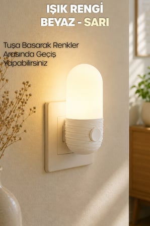 Gece Lambası Uzun Elips Tip 2 MOD Sarı-Beyaz Işık Tuşlu Koridor Hol Işığı Uyuma Işığı Beyaz K7064