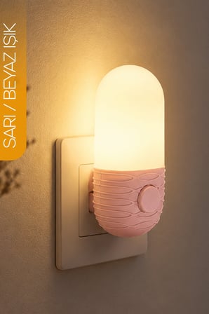 Gece Lambası Uzun Elips Tip 2 MOD Sarı-Beyaz Işık Tuşlu Koridor Hol Işığı Uyuma Işığı Pembe K7064