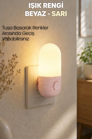 Gece Lambası Uzun Elips Tip 2 MOD Sarı-Beyaz Işık Tuşlu Koridor Hol Işığı Uyuma Işığı Pembe K7064