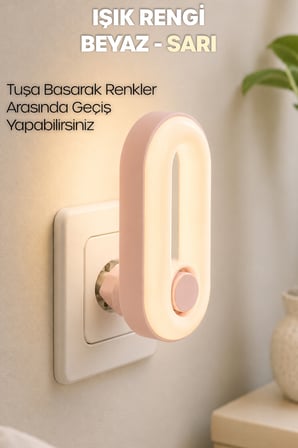 Gece Lambası Yuvarlak Halka Tip 2 MOD Sarı-Beyaz Işık Tuşlu Koridor Hol Işığı Uyuma Işığı Pembe K6760