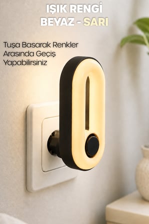 Gece Lambası Halka Tip 2 MOD Sarı-Beyaz Işık Tuşlu Koridor Hol Işığı Uyuma Işığı Siyah K6760