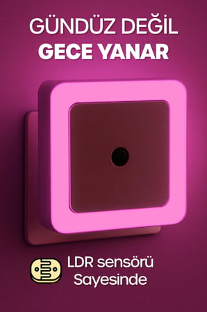 Kare Otomatik Gece Lambası Işığa Duyarlı Karanlık LDR Sensörlü Koridor Pembe GC02
