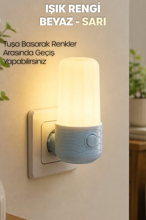 Gece Lambası Tüp Tip 2 MODLU Sarı-Beyaz Işık Tuşlu Koridor Hol Işığı Uyuma Işığı Mavi K6739