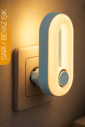Gece Lambası Halka Tip 2 MOD Sarı-Beyaz Işık Tuşlu Koridor Hol Işığı Uyuma Işığı Mavi K6760