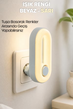 Gece Lambası Halka Tip 2 MOD Sarı-Beyaz Işık Tuşlu Koridor Hol Işığı Uyuma Işığı Mavi K6760