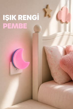 Yarım Hilal Ay Gece Lambası ON/OFF Tuşlu Koridor Hol Işığı Uyuma Işığı Pembe K6975