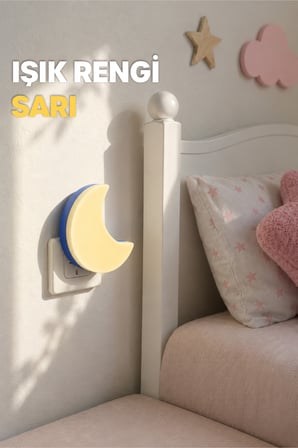 Yarım Hilal Ay Gece Lambası ON/OFF Tuşlu Koridor Hol Işığı Uyuma Işığı Sarı K6975