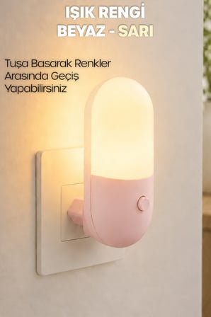Gece Lambası Yumurta Tip 2 MOD Sarı-Beyaz Işık Tuşlu Koridor Hol Işığı Uyuma Işığı Pembe K6791