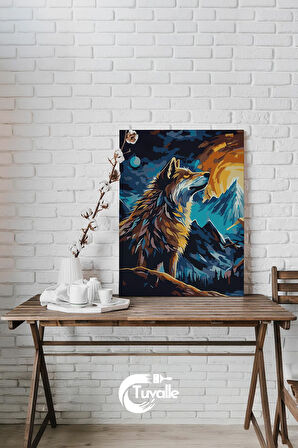 Geceye Doğru Uluyan Sayılarla Boyama Seti, Hobi Seti, 40X50 Tablo, Fırça Boya, Numaralı Tuval