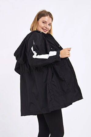 Micro Midi Siyah Kolları Beyaz Yağmurluk & Rüzgarlık