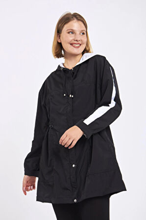 Micro Midi Siyah Kolları Beyaz Yağmurluk & Rüzgarlık