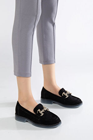 Kadın Tokalı Süet Loafer Ayakkabı