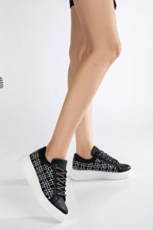 Kadın Simli Bağcıklı Günlük Spor Sneaker Ayakkabı