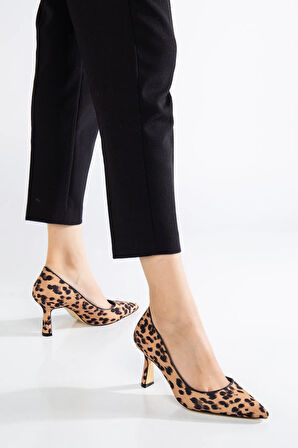 Kadın Leopar Desen Stiletto Topuklu Ayakkabı