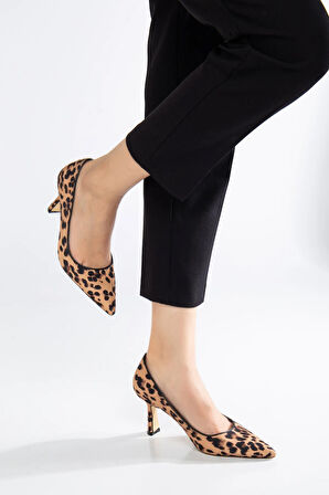 Kadın Leopar Desen Stiletto Topuklu Ayakkabı