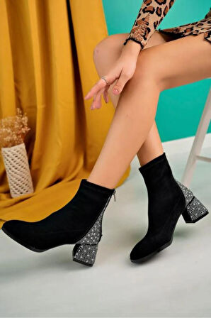 Bot Kadın Taşlı Arkadan Fermuar Bt-1969