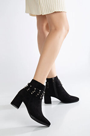 Kadın Zımbalı Süet Topuklu Bot