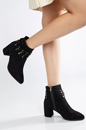 Kadın Zımbalı Süet Topuklu Bot