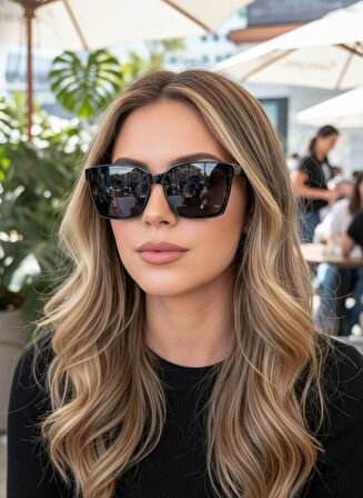 Gentle Siyah Unisex Kadın Erkek Büyük Köşeli Güneş Gözlüğü Unisex 63 Ekartman