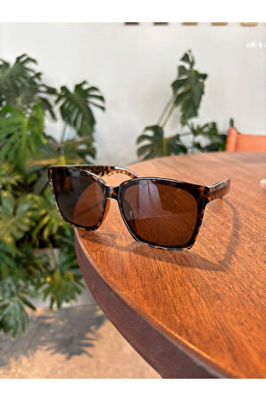 Gentle Leopar Unisex Kadın Erkek Büyük Köşeli Güneş Gözlüğü Unisex 63 Ekartman