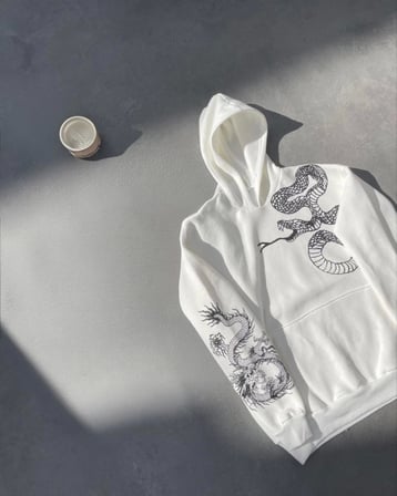 Gizers Giyim Uzun Kol Kapşonlu Baskılı SweatShirt - Beyaz