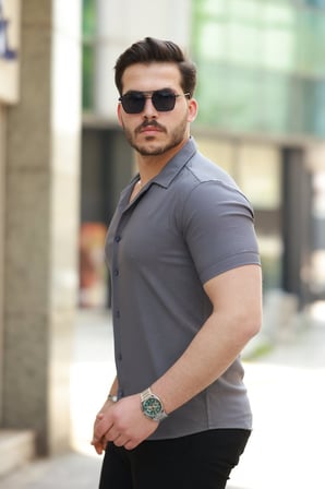 Gizers Giyim Erkek Apaj Yaka Kısa Kollu Gömlek