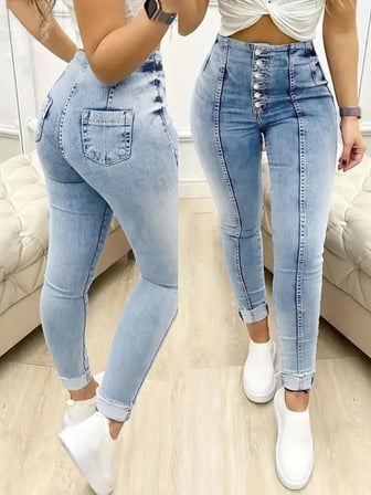 Gizers Giyim Kadın Yüksek Bel önden Düğmeli Jean Pantolon