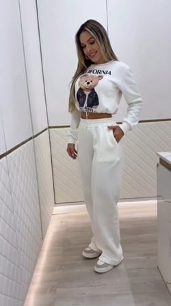 Gizers Giyim Kadın Uzun Kollu Bisiklet Yaka Desenli Iki Iplik şardonlu Bluz Ve Pantolon Ikili Takım