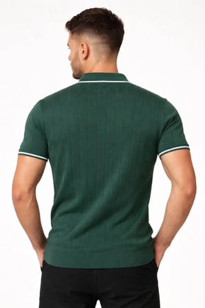 Gizers Giyim Erkek Fermuarlı Yaka Fitilli Triko Kısa Kollu Regular Fit Tişört T-shirt - Yeşil