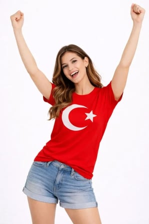 Gizers Giyim T-Shirt Kısa Kol Bisiklet Yaka Ay Yıldız Bayrak Baskılı Tişört - Kırmızı