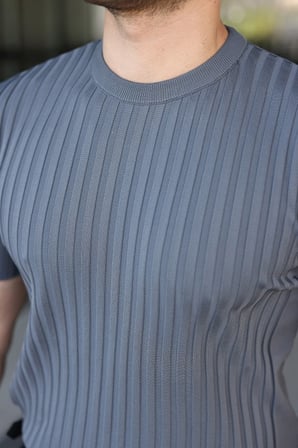 Gizers Giyim Erkek Tişört Fitilli Bisiklet Yaka Kısa Kollu Antrasit 2XL