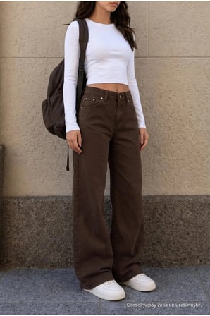 Marina Kadın Jeans Yüksek Bel Bol Paça Rahat Salaş Jean Denim Kot Pantolon